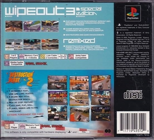 Wipeout 3 Special Edition + Destruction Derby 2 - PS1 (B Grade) (Genbrug)